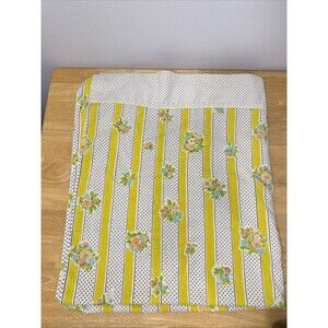 Lady Pepperell Full Flat Sheet Yellow Stripe Polka Dot Floral Cotton 81”x104”